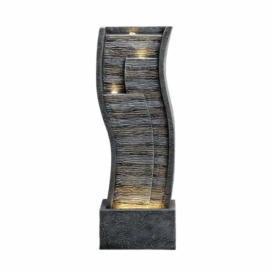 Garden Center * | Watnature 39.3 In. Resin Outdoor Water Fountain, Contemporary Curves Garden Fountain With Lights For House Art Decor