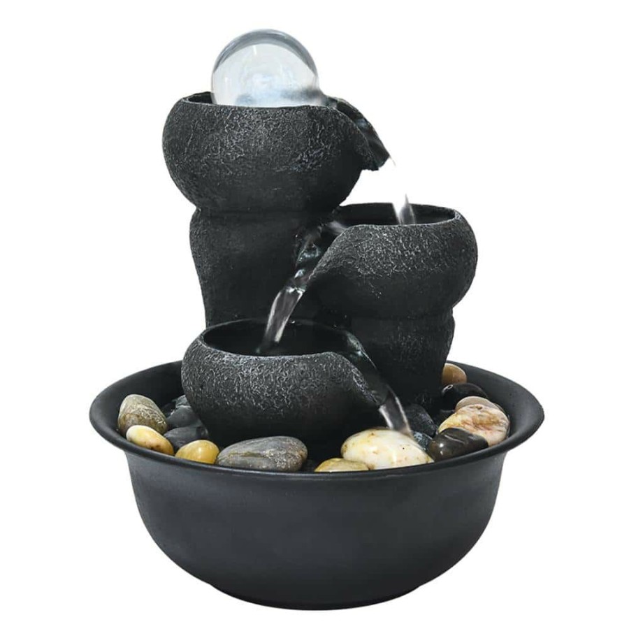 Garden Center * | Watnature 8 In. Resin Little Water Fountain, 3-Step Small Relaxation Waterfall Feature With Led And Crystal Ball For Office, Room