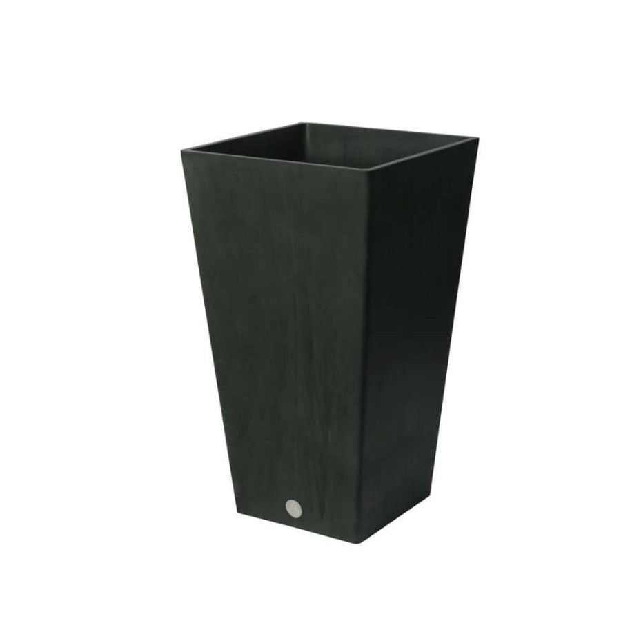 Garden Center * | Algreen Valencia Square 14 In. X 24 In. H Black Marble Polystone Planter