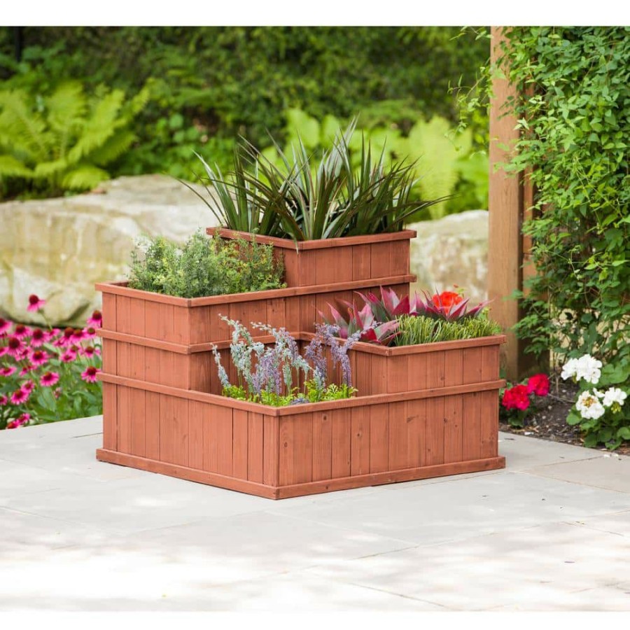 Garden Center * | Leisure Season Wooden Multi Level Planter