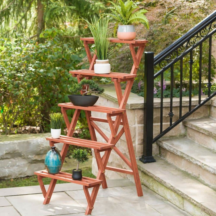 Garden Center * | Leisure Season Wooden Plant Stand (5-Tier)