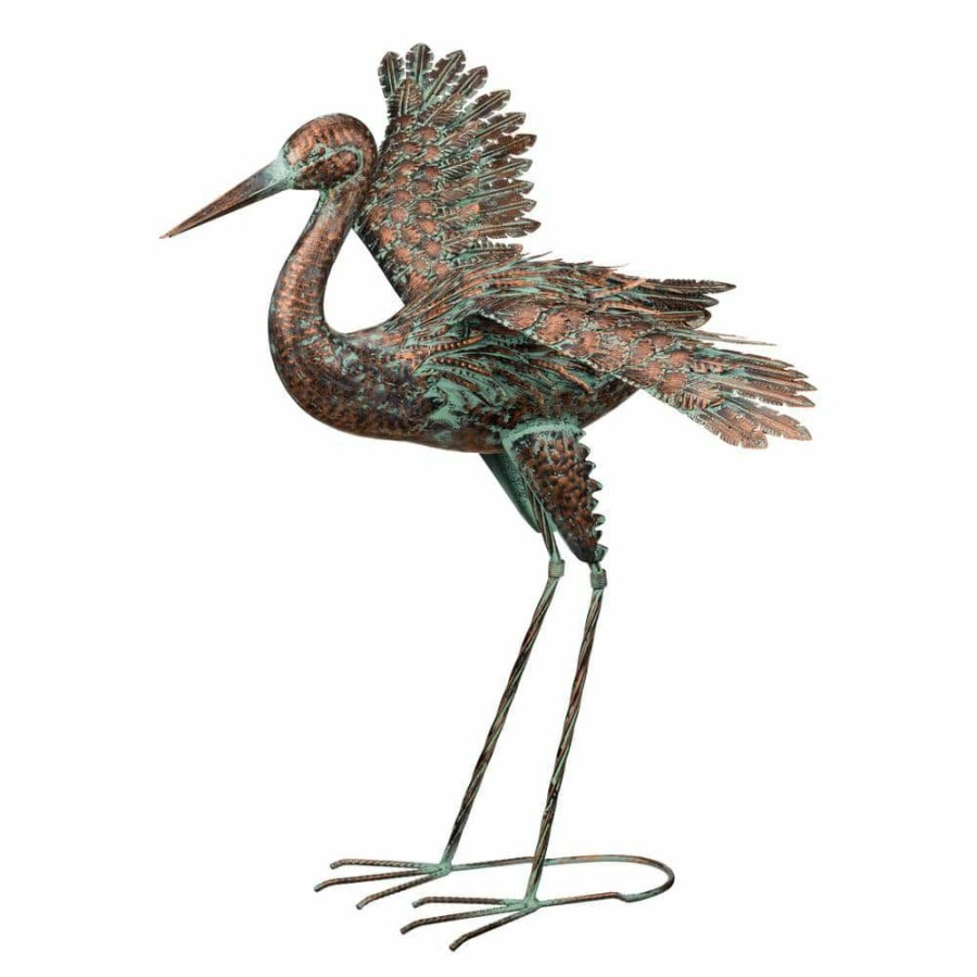 Garden Center * | Regal Art & Gift 32 In. Green Patina Crane Wing Out