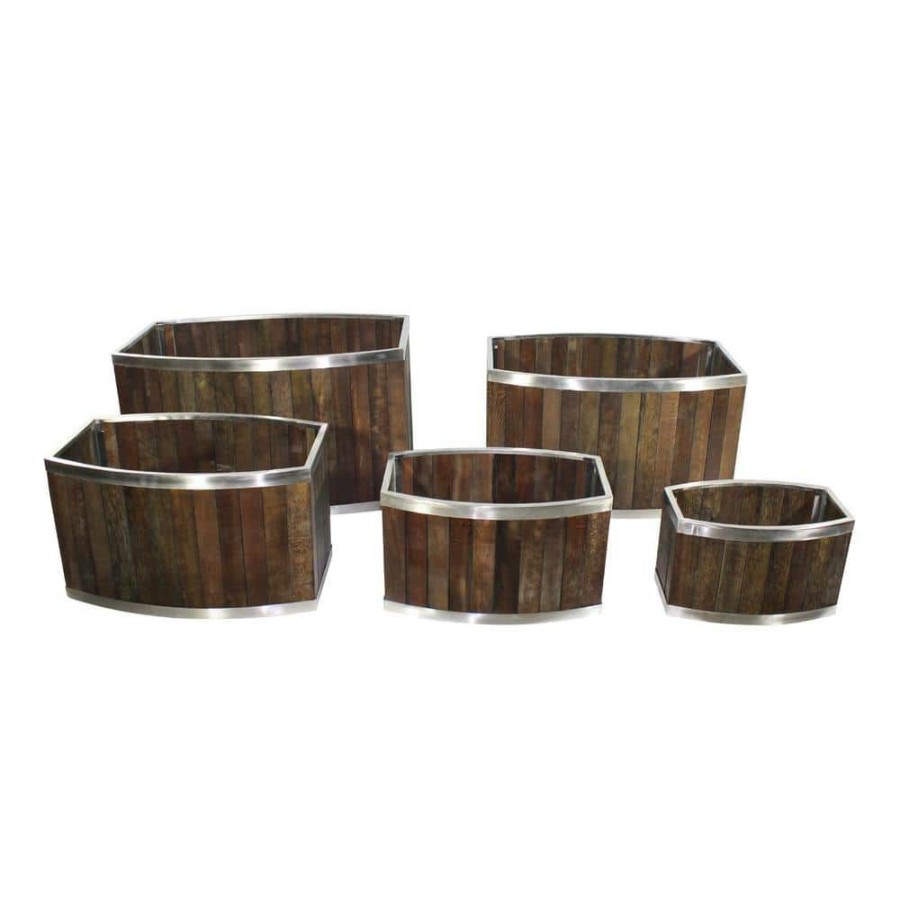 Garden Center * | Leisure Season 14 In. X 24 In. Oval Dark Brown Wooden Planter Box With Stainless Steel Trim