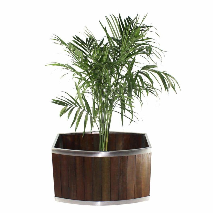 Garden Center * | Leisure Season 14 In. X 24 In. Oval Dark Brown Wooden Planter Box With Stainless Steel Trim