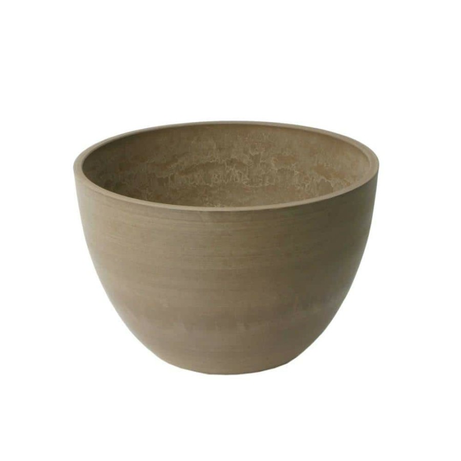 Garden Center * | Algreen Valencia 16 In. X 10 In. Round Bowl Spun Taupe Plastic Planter