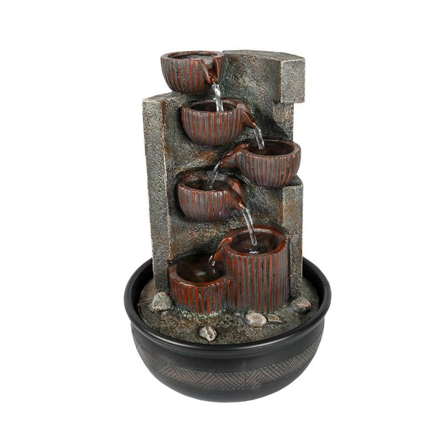 Garden Center * | Watnature Resin Indoor Tabletop Fountain -15.3In 7-Tier Relaxing Waterfall Feature With Led Lights For Office, Room, House Decor