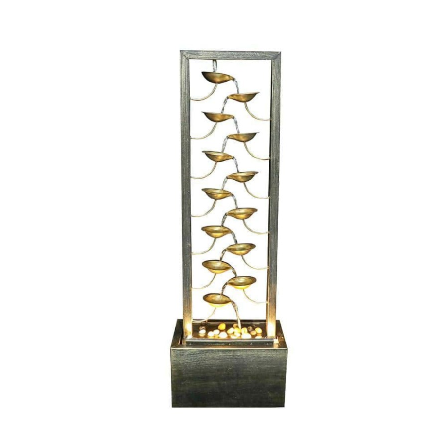 Garden Center * | Watnature 43.5In Garden Fountain Outdoor Multi-Tier Metal Fountain With Led Light For Indoor Outdoor (River Stones Included)