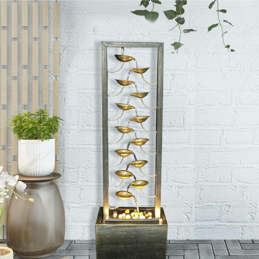 Garden Center * | Watnature 43.5In Garden Fountain Outdoor Multi-Tier Metal Fountain With Led Light For Indoor Outdoor (River Stones Included)