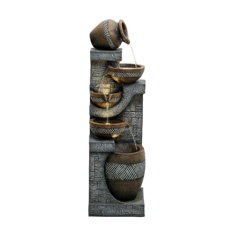 Garden Center * | Watnature 42.5 In. Resin Outdoor Fountain, 5 Urns Wall Textured Indoor Outdoor Freestanding Waterfall Fountains With Lights