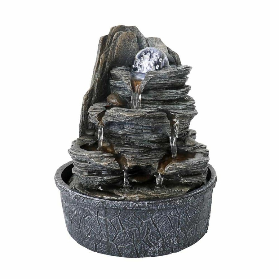 Garden Center * | Watnature 9.8 In. Resin Rockery Indoor Water Fountain Zen Meditation Tabletop Fountain With Led Lights And Crystal Ball