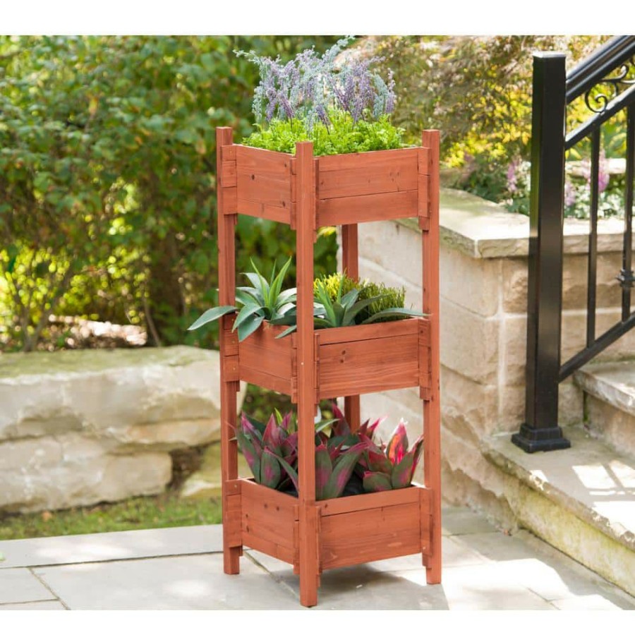 Garden Center * | Leisure Season 18 In. W X 47 In. H Wooden 3-Tier Planter Box