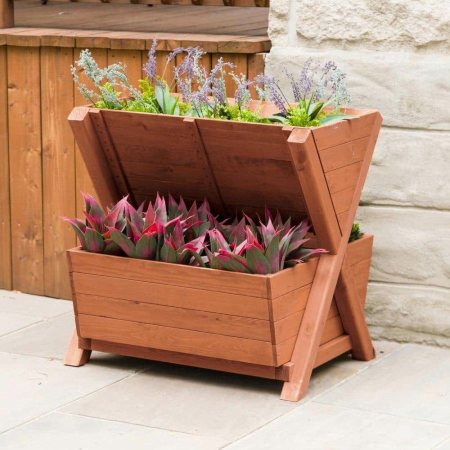 Garden Center * | Leisure Season Wooden 2-Tier Planter Box