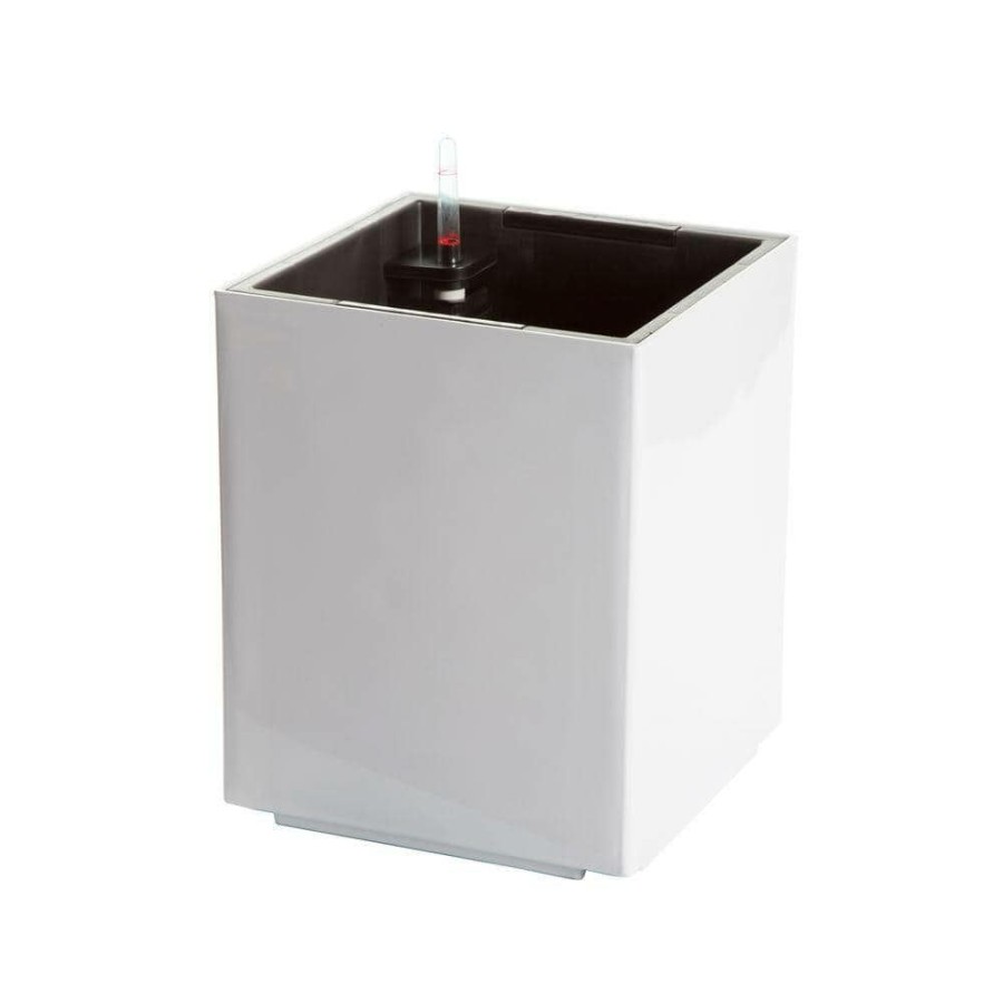 Garden Center * | Algreen Modena 12 In. Cube Gloss White Plastic Self Watering Planter