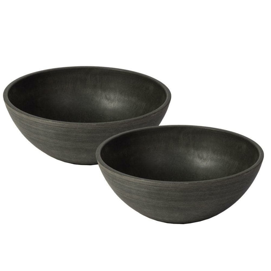 Garden Center * | Algreen Valencia 12 In. Round Textured Charcoal Polystone Bowl Planter (2-Pack)