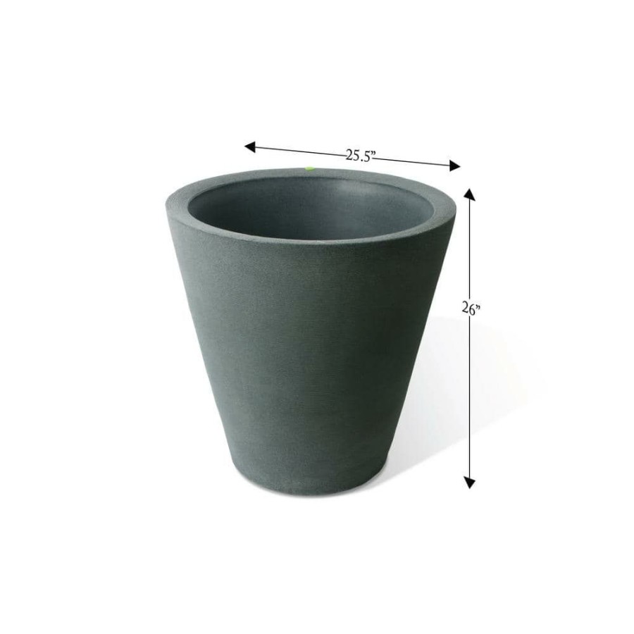 Garden Center * | Algreen 26 In. H X 26 In. W Charcoalstone Coarse Ribbed Texture Olympus Polyethylene Plastic Self-Watering Planter