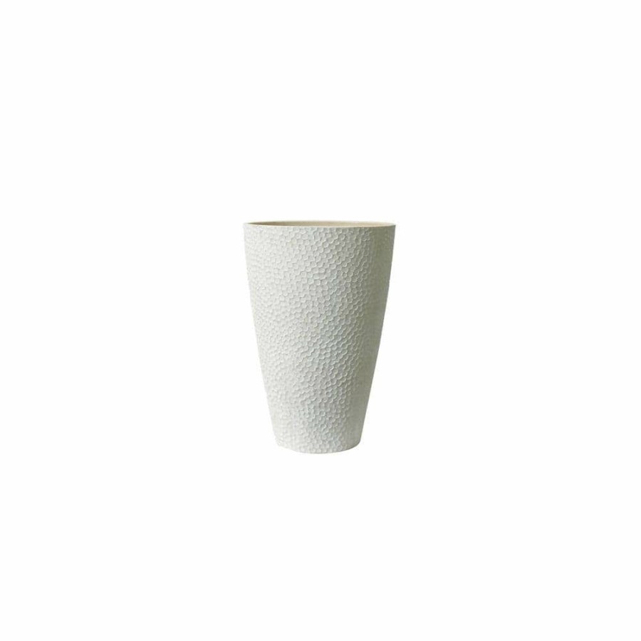 Garden Center * | Algreen Hammered Vase 20 In. H X 15 In. Dia Weathered White Polystone Planter