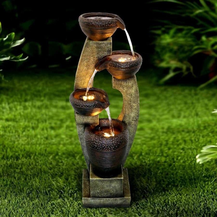 Garden Center * | Watnature 40 H Modern Outdoor Fountain 4 Crocks Outdoor Garden Fountain With Contemporary Design For House And Garden Art Decor