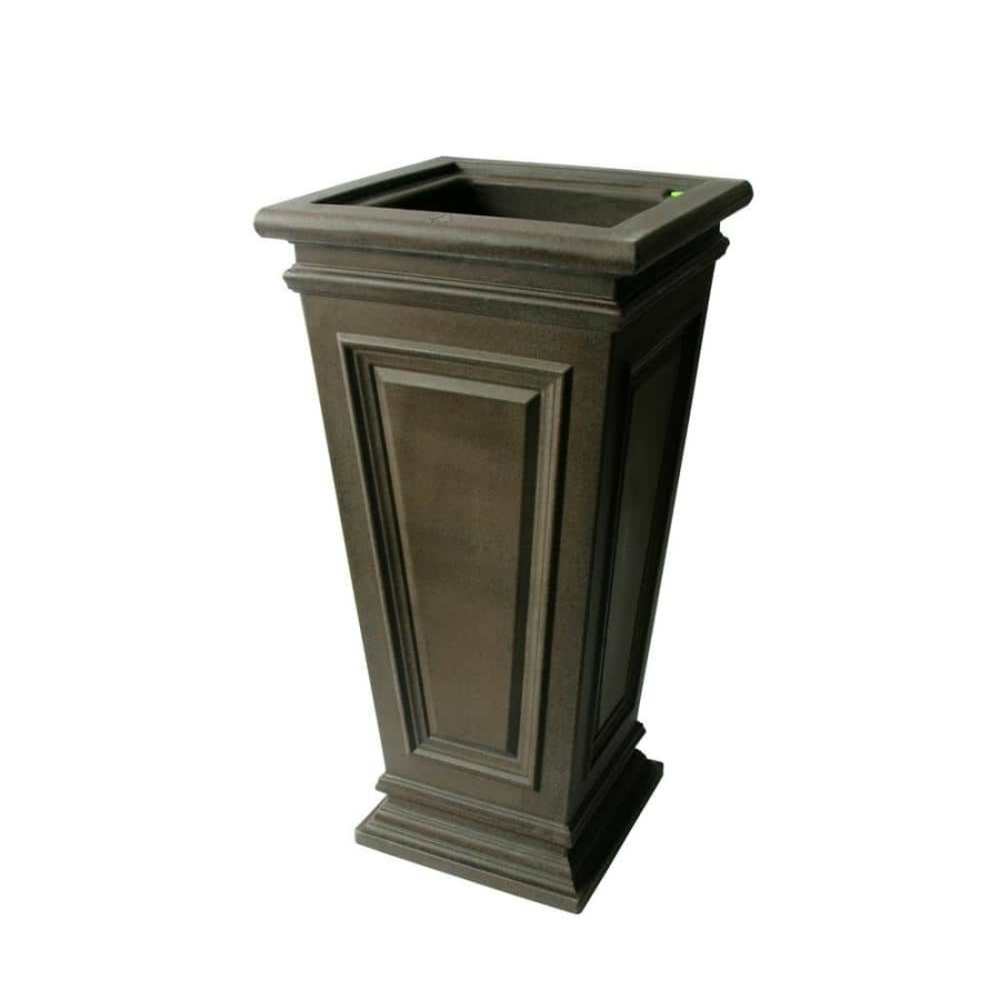 Garden Center * | Algreen 27 In. H X 14 In. W Brownstone Tall Square Taper Covington Polyethylene Plastic Self-Watering Planter