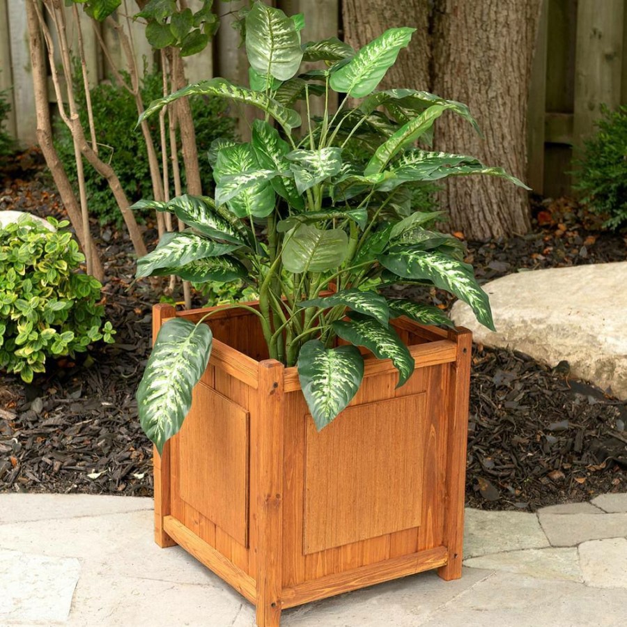 Garden Center * | Leisure Season Preston 16 In. W X 16 In. D X 18 In. H Square Wooden Brown Planter