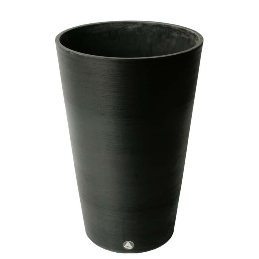 Garden Center * | Algreen Valencia 16 In. X 24 In. Round Taper Black Plastic Planter With Elevated Plant Shelf