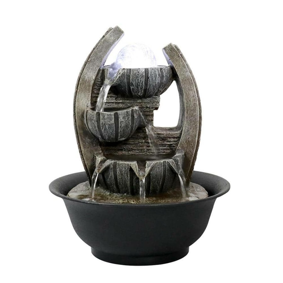 Garden Center * | Watnature 10.6 In. Resin Tabletop Fountain, 4-Step 5-Flow Water Feature Relaxing Fountain With Spining Orb And Led Lights