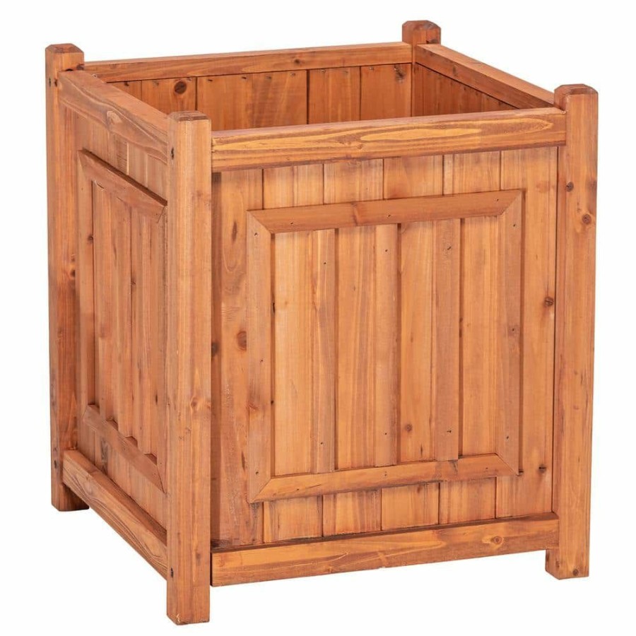 Garden Center * | Leisure Season Kensington 16 In. W X 16 In. D X 18 In. H Square Wooden Brown Planter