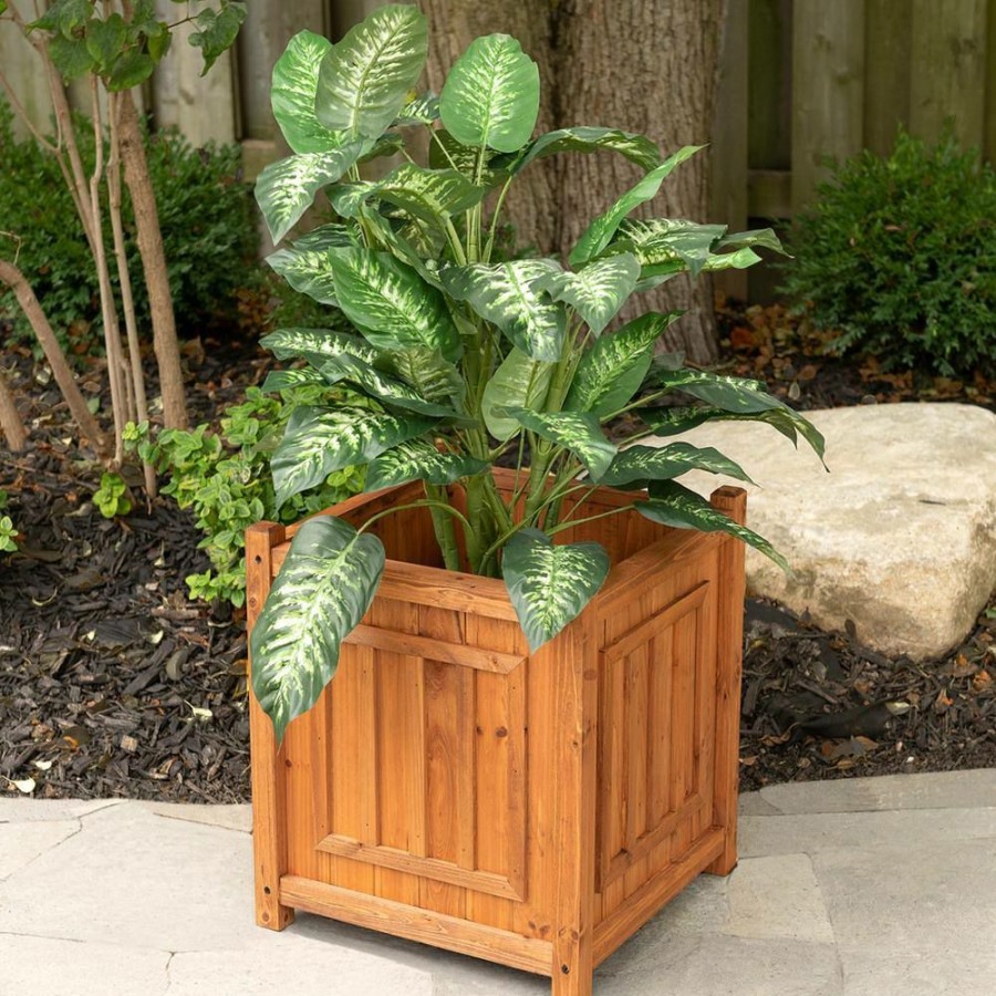 Garden Center * | Leisure Season Kensington 16 In. W X 16 In. D X 18 In. H Square Wooden Brown Planter