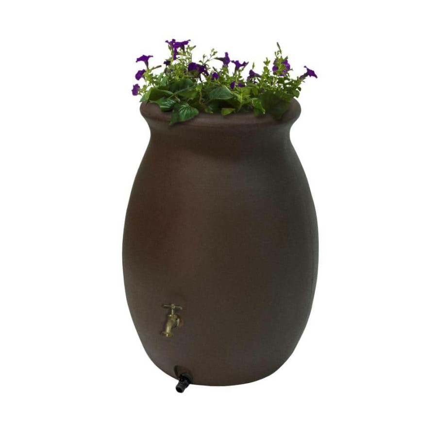 Garden Center * | Algreen Castilla 50 Gal. Brownstone Decorative Rain Barrel With Planter