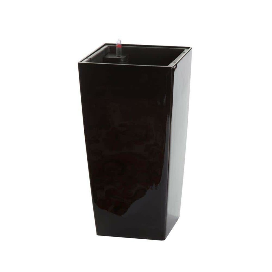 Garden Center * | Algreen Modena 30 In. Square Gloss Black Plastic Self Watering Planter