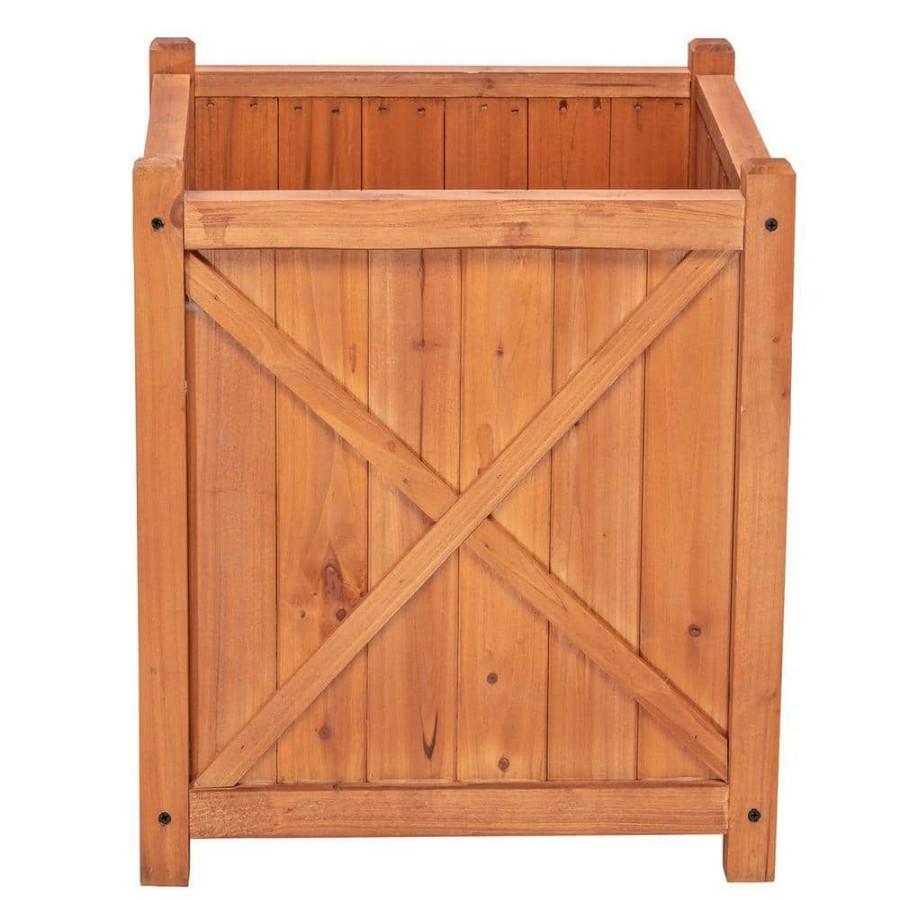 Garden Center * | Leisure Season Cambridge 16 In. W X 16 In. D X 18 In. H Square Wooden Brown Planter