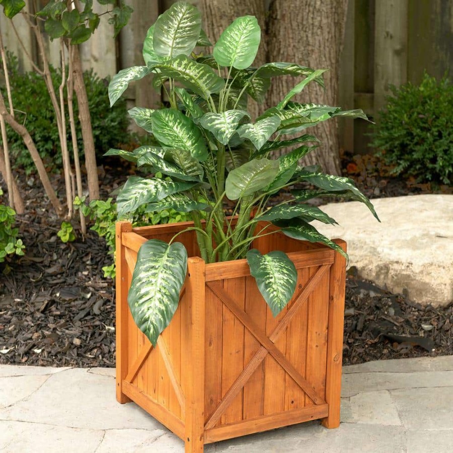 Garden Center * | Leisure Season Cambridge 16 In. W X 16 In. D X 18 In. H Square Wooden Brown Planter