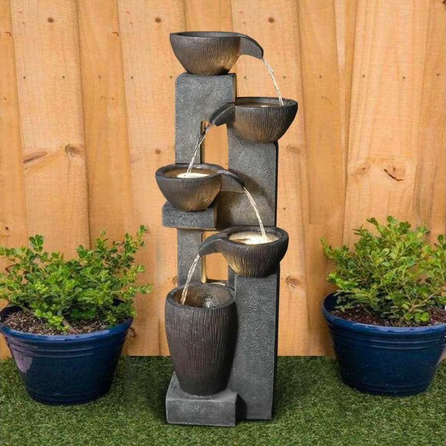 Garden Center * | Watnature 5-Tiers Outdoor Water Fountains With Led Lights, 39 In. Floor Standing Waterfall Fountains For Garden, Patio, Porch