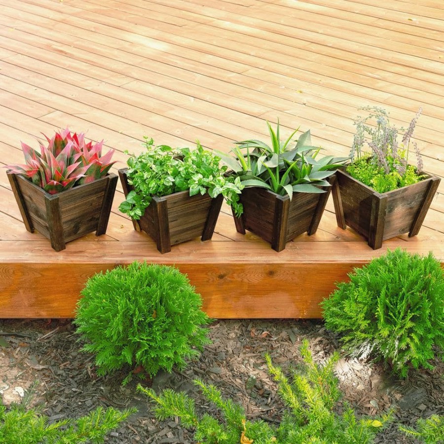 Garden Center * | Leisure Season Tapered 12 In. W X 12 In. D X 10 In. H Wooden Brown Planters (4-Pack)