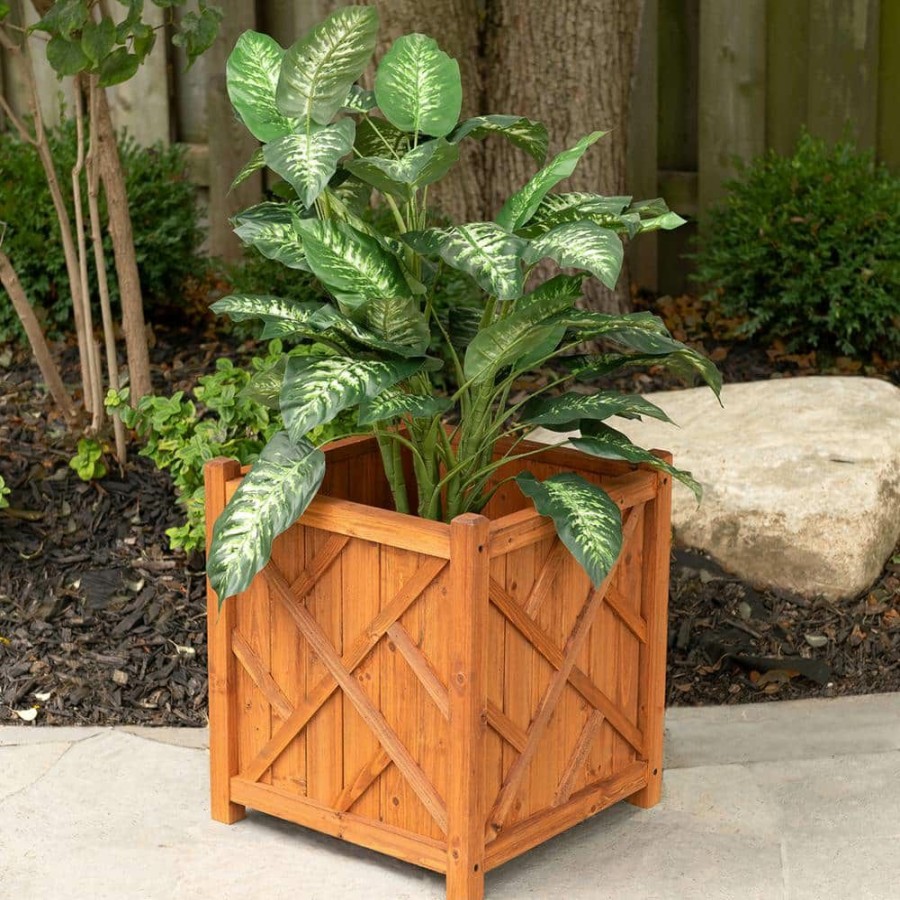 Garden Center * | Leisure Season Lancaster 16 In. W X 16 In. D X 18 In. H Square Wooden Brown Planter