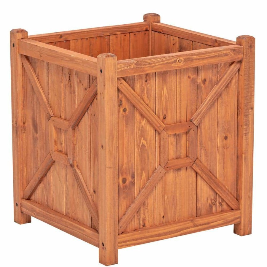 Garden Center * | Leisure Season Chester 16 In. W X 16 In. D X 18 In. H Square Wooden Brown Planter