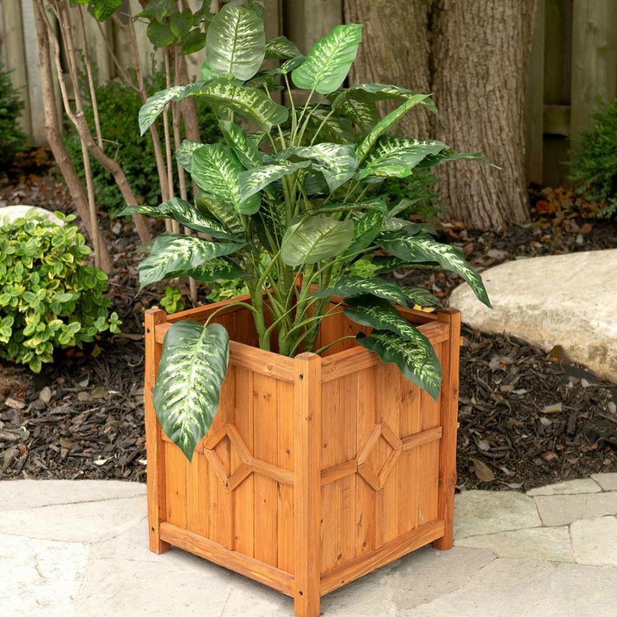 Garden Center * | Leisure Season Chester 16 In. W X 16 In. D X 18 In. H Square Wooden Brown Planter